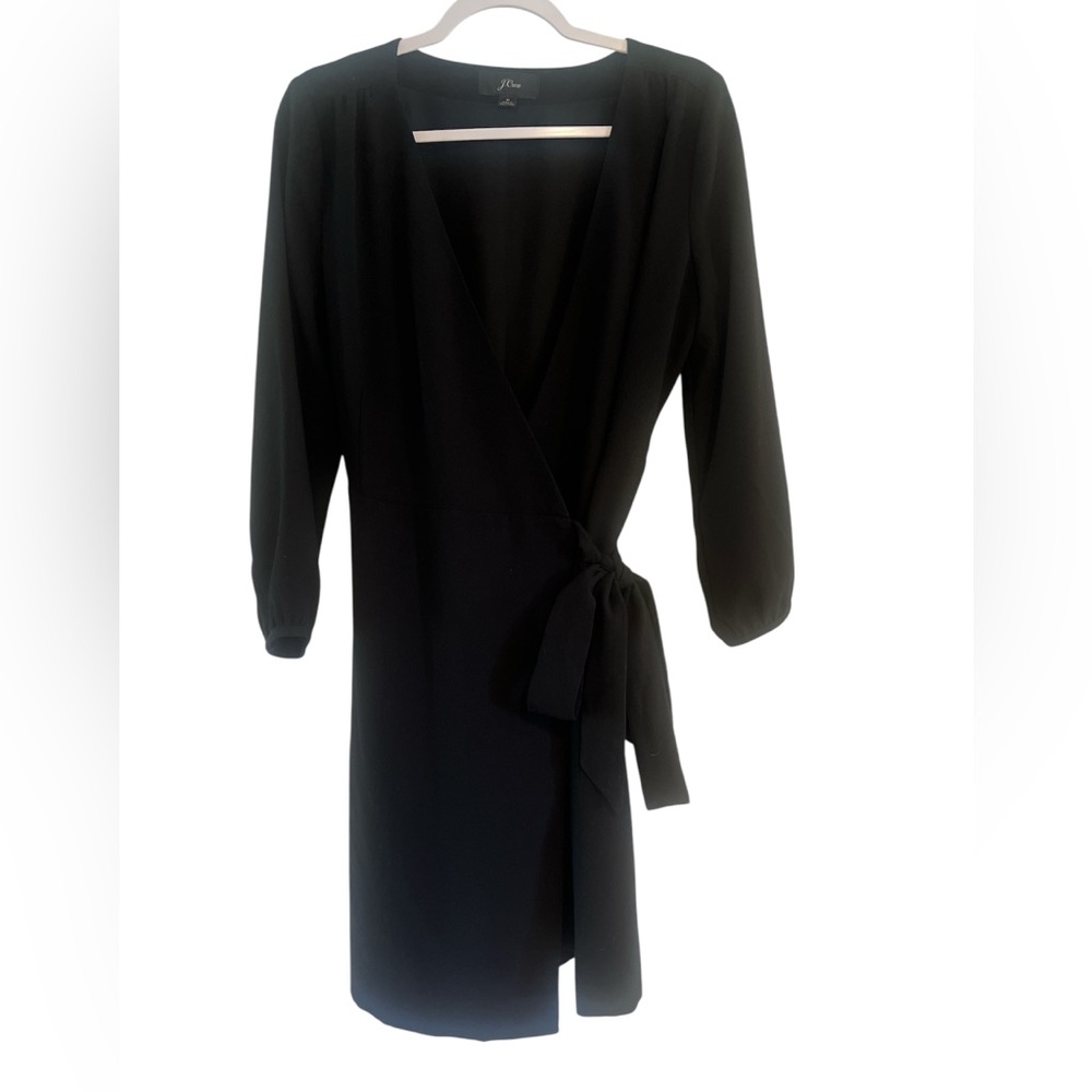 J.Crew Elegant Black V Neck Long Sleeve Wrap Dress Size 6 EUC